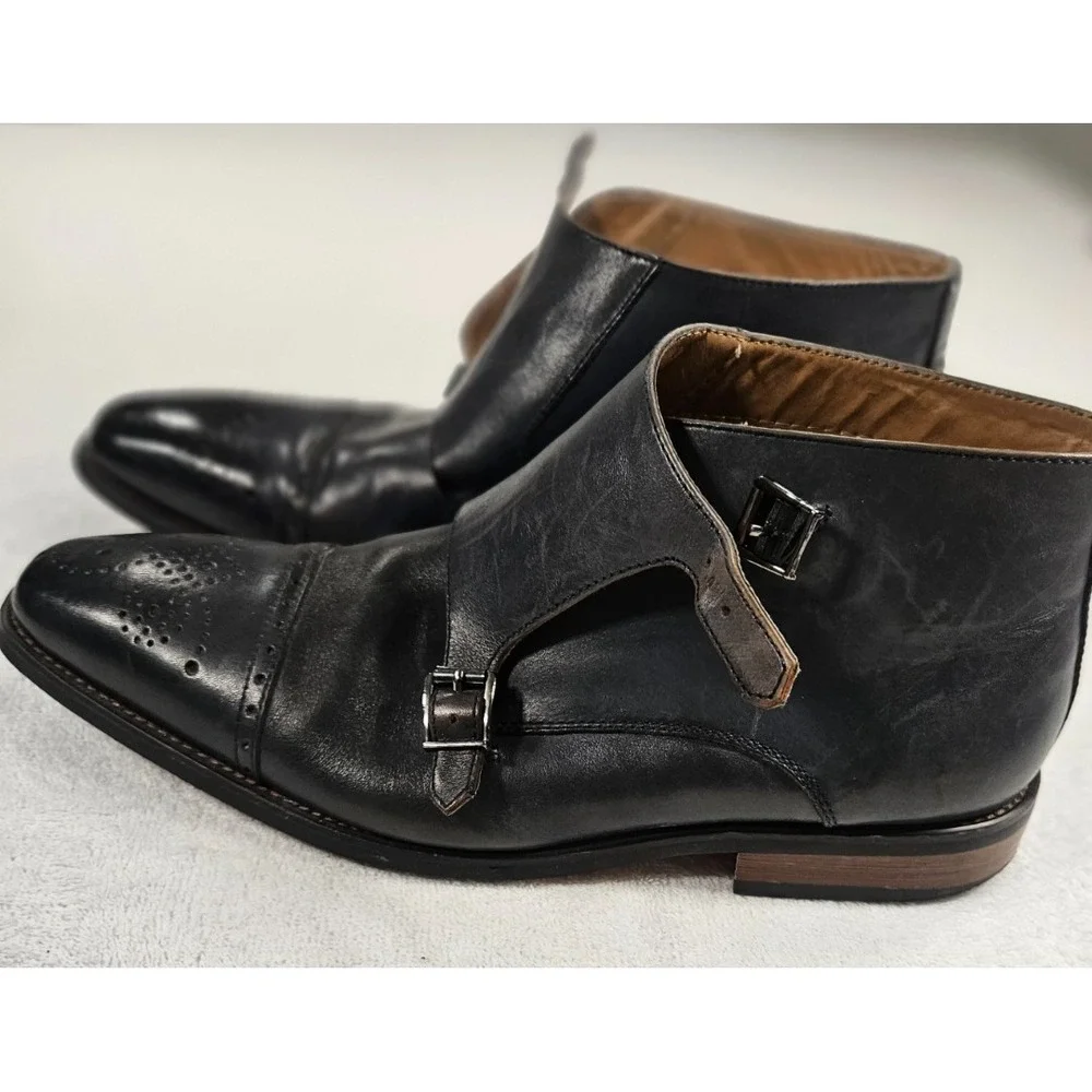 La Milano Memory Foam Genuine Leather Gino Navy Shoes 12M Double Monk Strap
